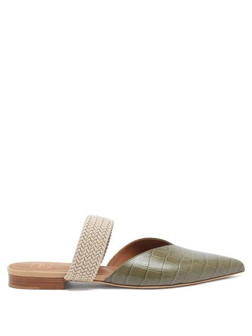 Ladies Shoes Malone Souliers - Maisie Crocodile-effect Leather Mules - Womens - Khaki