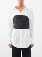 Ashlyn - Danica Ruched-panel Cotton-poplin Shirt - Womens - Navy White