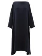 Matchesfashion.com Eskandar - Boat Neck Silk Crepe Midi Dress - Womens - Navy