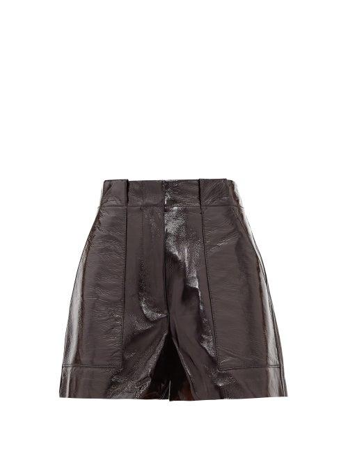 Matchesfashion.com Tibi - High Rise Pvc Coated Leather Shorts - Womens - Black