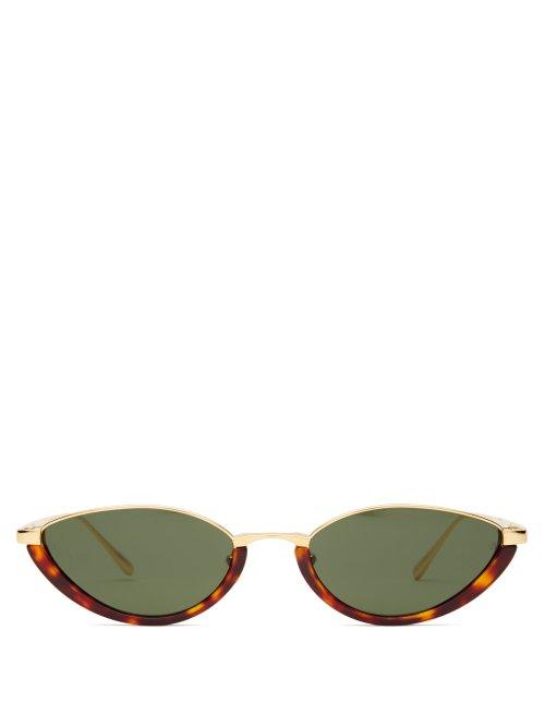 Matchesfashion.com Linda Farrow - Cat Eye Gold Plated Titanium Sunglasses - Womens - Tortoiseshell