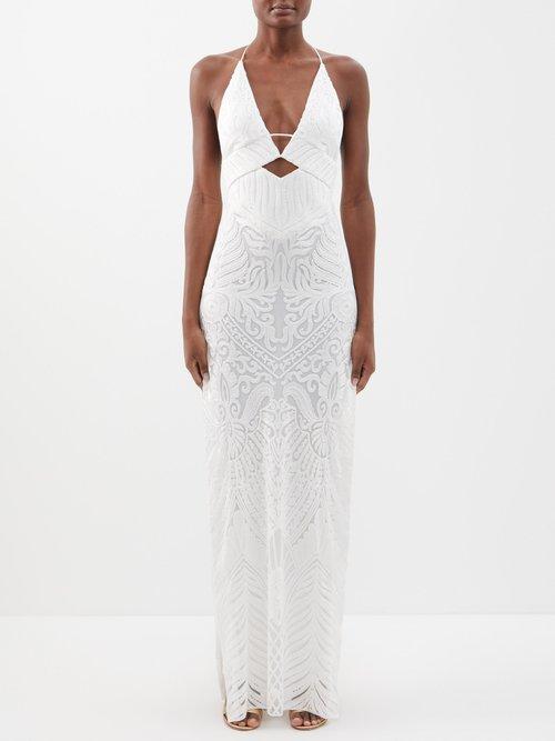 Galvan - Borghese Geometric-embroidery Gown - Womens - White