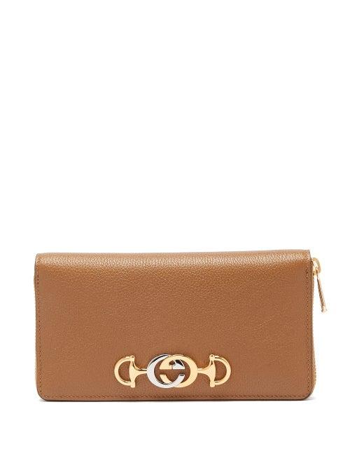 Matchesfashion.com Gucci - Zumi Logo Plaque Gained Leather Wallet - Womens - Tan
