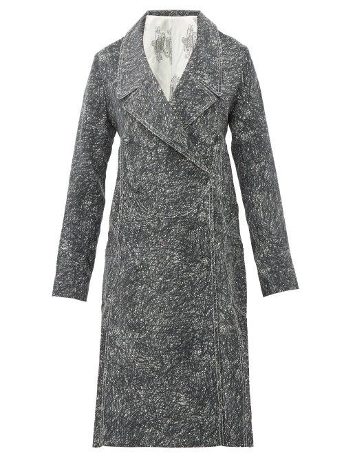 Matchesfashion.com Charles Jeffrey Loverboy - Scribble Side Pleat Cotton Twill Coat Dress - Womens - Black Multi
