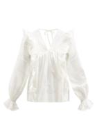 Lug Von Siga - Carla Lace-panel Gathered Cotton Blouse - Womens - White