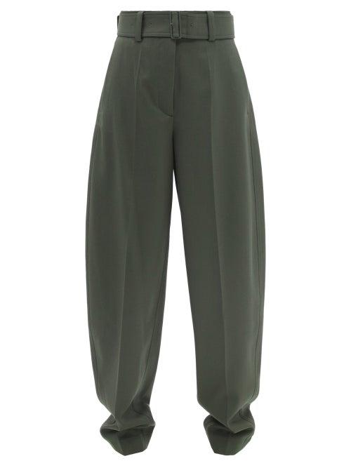 Joseph - Taavi Belted Wool-twill Trousers - Womens - Dark Grey