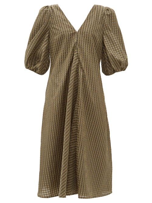 Matchesfashion.com Ganni - Gingham Seersucker Dress - Womens - Khaki