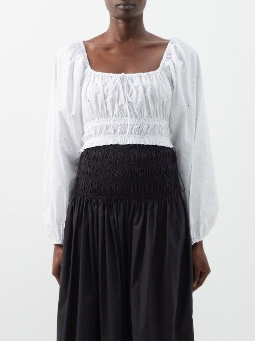Matteau - Drawstring Square-neck Broderie Anglaise Top - Womens - White