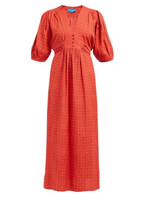 Matchesfashion.com M.i.h Jeans - Avery Tulip Printed Cotton Blend Midi Dress - Womens - Red