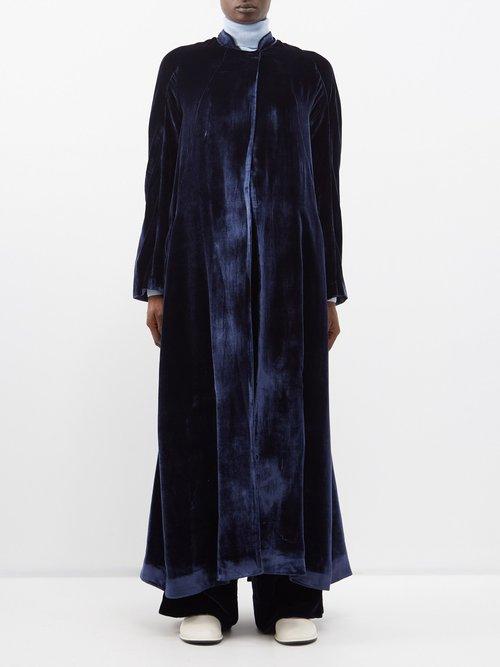 Le Kasha - Sandaig Silk-velvet Maxi Coat - Womens - Dark Navy