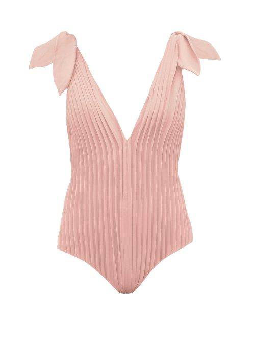Matchesfashion.com Adriana Degreas X Cult Gaia - Pleated V Neck Jersey Swimsuit - Womens - Pink