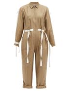 Matchesfashion.com Lee Mathews - Judd Grosgrain Trim Silk Jumpsuit - Womens - Khaki