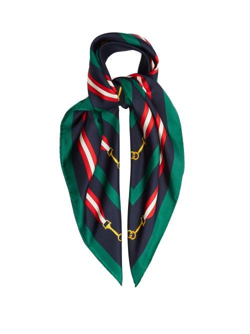 Matchesfashion.com Gucci - Horsebit-print Silk Scarf - Womens - Navy