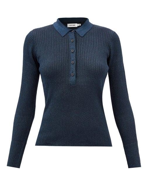 Cefinn - Jonah Ribbed Glitter-jersey Polo Shirt - Womens - Blue