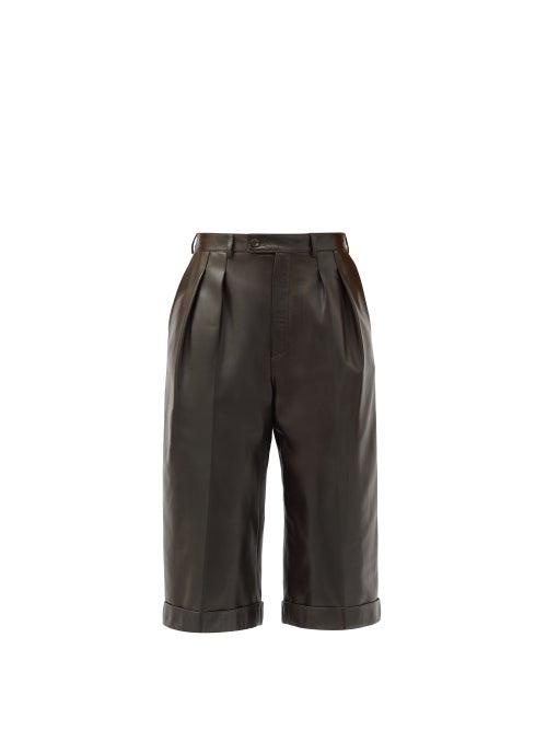 Matchesfashion.com Saint Laurent - High-rise Leather Bermuda Shorts - Womens - Brown
