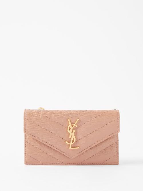 Saint Laurent - Ysl-plaque Zipped Quilted-leather Cardholder - Womens - Beige
