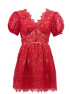 Matchesfashion.com Self-portrait - Puff-sleeve Guipure-lace Mini Dress - Womens - Red