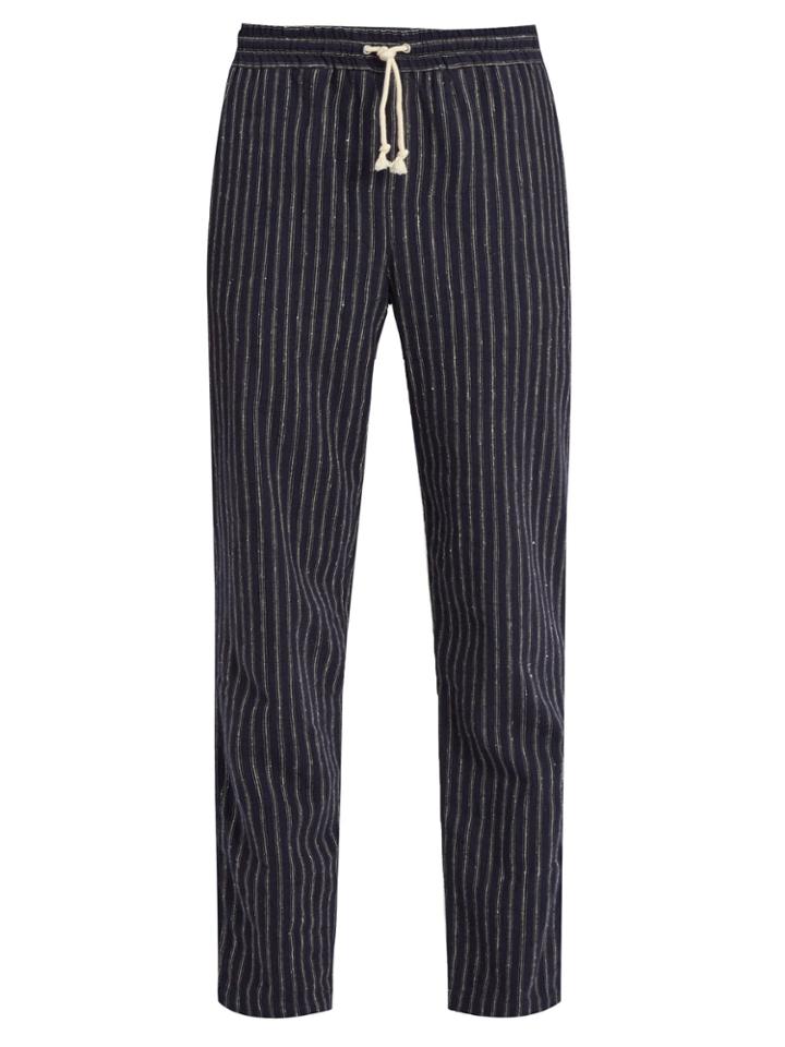 De Bonne Facture Mid-rise Striped Linen-blend Trousers