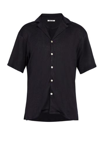 Hecho Cuban-collar Knitted-linen Shirt