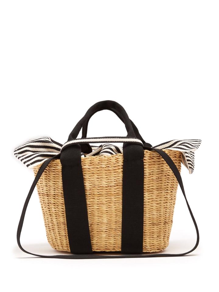 Muuñ Caba Mini Striped-canvas And Woven-straw Tote