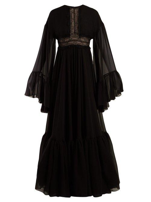 Matchesfashion.com Giambattista Valli - Lace Trimmed Silk Crepe De Chine Gown - Womens - Black