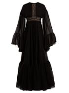 Matchesfashion.com Giambattista Valli - Lace Trimmed Silk Crepe De Chine Gown - Womens - Black
