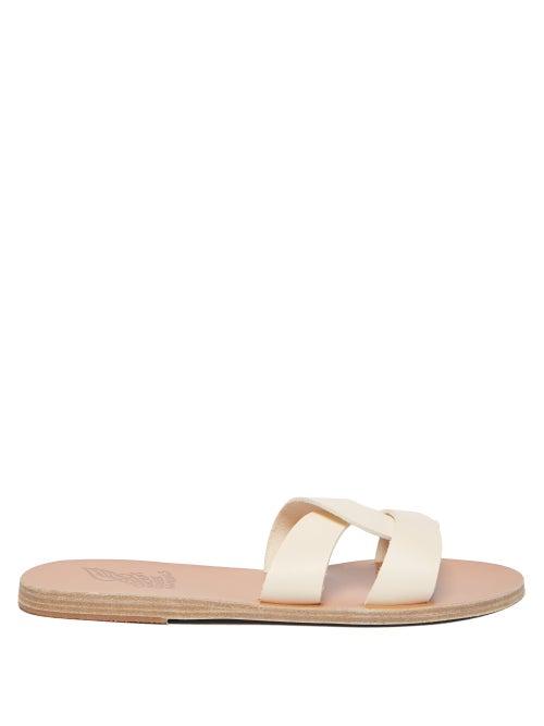 Ladies Shoes Ancient Greek Sandals - Desmos Leather Slides - Womens - White