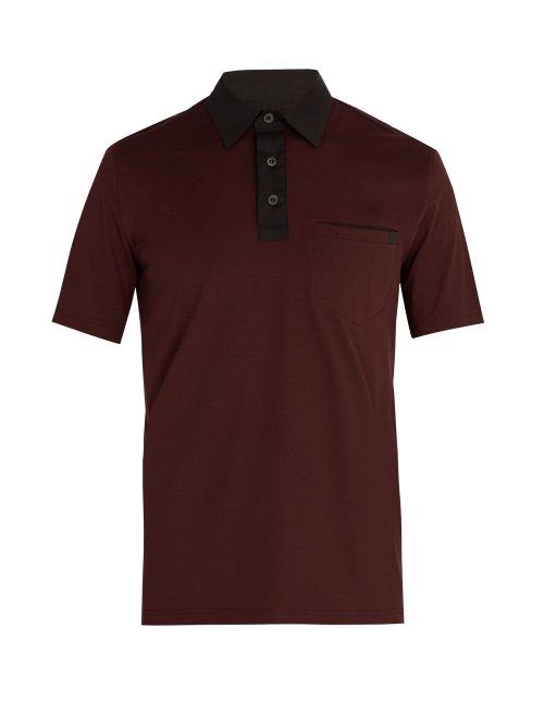 Matchesfashion.com Prada - Contrast Collar Cotton Blend Polo Shirt - Mens - Burgundy Multi