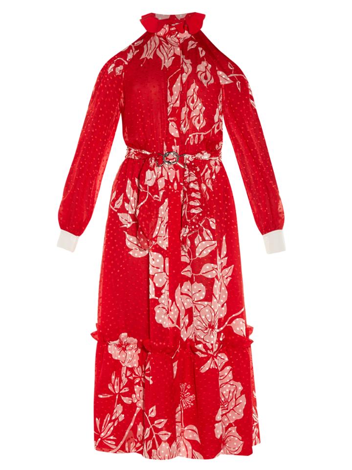 Fendi Floral-print Plumetis-chiffon Midi Dress