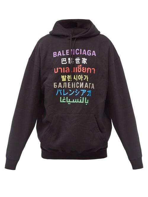 Matchesfashion.com Balenciaga - Language-print Cotton-jersey Hooded Sweatshirt - Mens - Black Multi