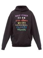 Matchesfashion.com Balenciaga - Language-print Cotton-jersey Hooded Sweatshirt - Mens - Black Multi