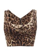 Dolce & Gabbana - Draped Leopard-print Silk-blend Satin Cropped Top - Womens - Brown