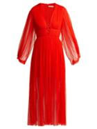 Matchesfashion.com Maria Lucia Hohan - Astoria Deep V Neck Pleated Tulle Midi Dress - Womens - Red