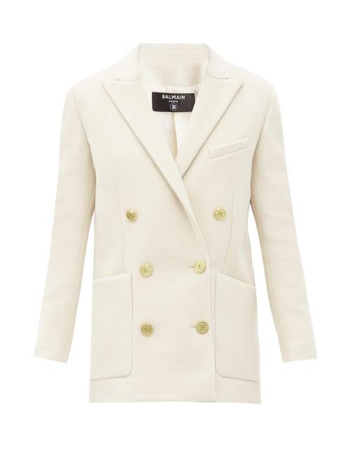 Matchesfashion.com Balmain - Double-breasted Brushed Wool-blend Jacket - Womens - Beige