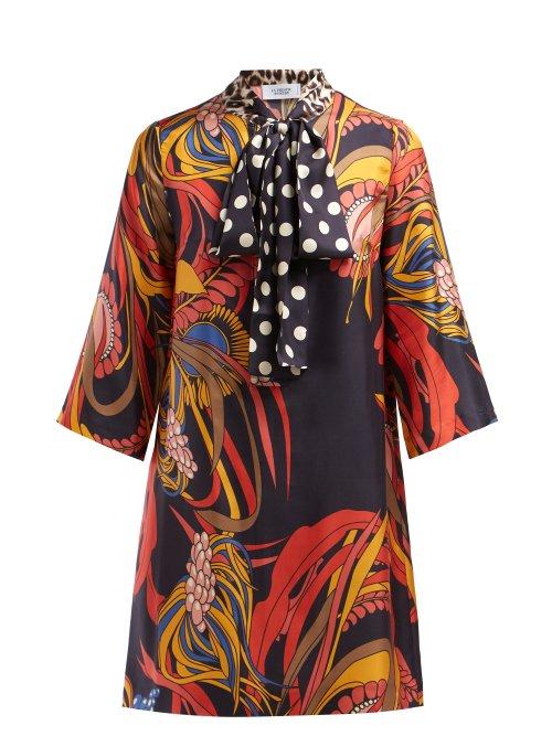 Matchesfashion.com La Prestic Ouiston - Park Avenue Pussy Bow Silk Twill Dress - Womens - Red Multi