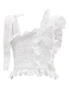 Matchesfashion.com Cecilie Bahnsen - Michaela Shirred Broderie-angaise Cotton-blend Top - Womens - White