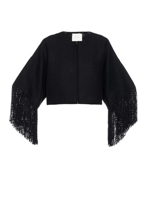 Adam Lippes Basket-weave Fringed Cropped Jacket