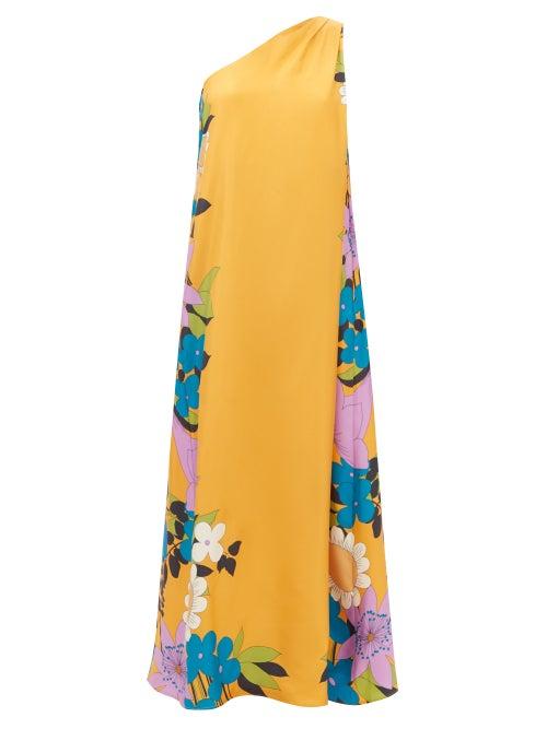 La Doublej - Roy Floral-print Silk-faille Maxi Dress - Womens - Yellow Print