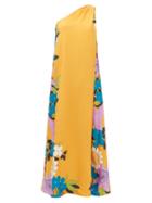 La Doublej - Roy Floral-print Silk-faille Maxi Dress - Womens - Yellow Print