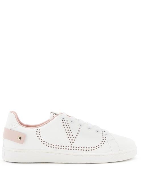 Matchesfashion.com Valentino Garavani - Backnet V-logo Leather Trainers - Womens - Pink White