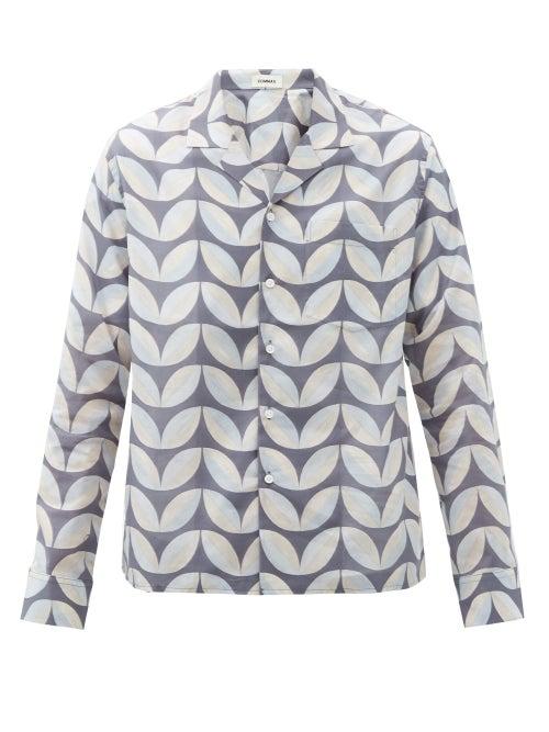 Matchesfashion.com Commas - Pavilion Tile-print Cotton-poplin Shirt - Mens - Blue Multi