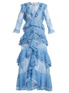 Matchesfashion.com Erdem - Koral Ruffle Trimmed Lace Dress - Womens - Blue