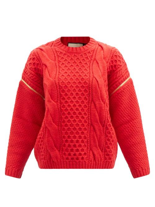 Gucci - Zip-sleeves Cable-knitbwool Sweater - Womens - Red