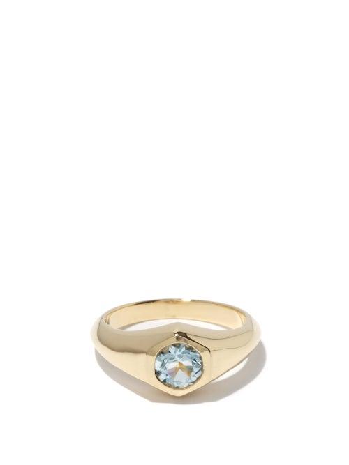 Matchesfashion.com Lizzie Mandler - March Aquamarine & 18kt Gold Signet Ring - Womens - Yellow Gold