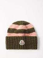 Moncler - Striped Wool-blend Beanie Hat - Womens - Pink Brown