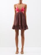 Nensi Dojaka - Cutout Plunge-front Cotton Sleeveless Dress - Womens - Brown Multi