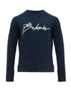 Matchesfashion.com Balmain - Logo Print Cotton Sweatshirt - Mens - Navy