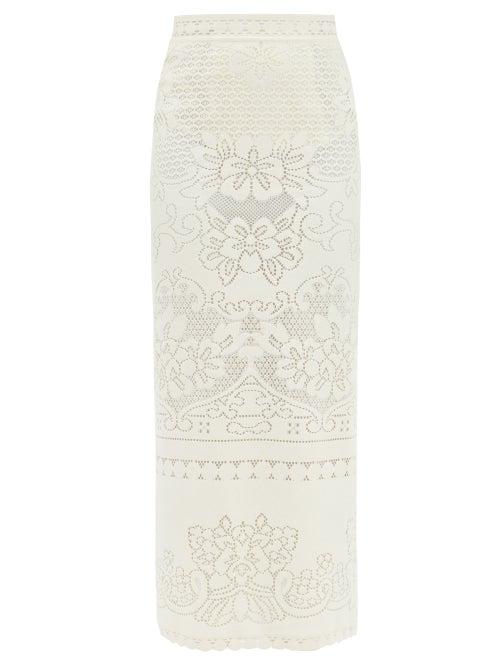 Valentino - Peonies Back-slit Cotton-blend Lace Skirt - Womens - Ivory