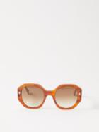 Fendi - Oversized Round Metal Sunglasses - Womens - Brown