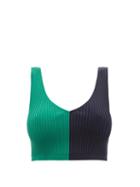 Ladies Rtw Staud - Hanna Colour-block Ribbed Cropped Top - Womens - Green Navy